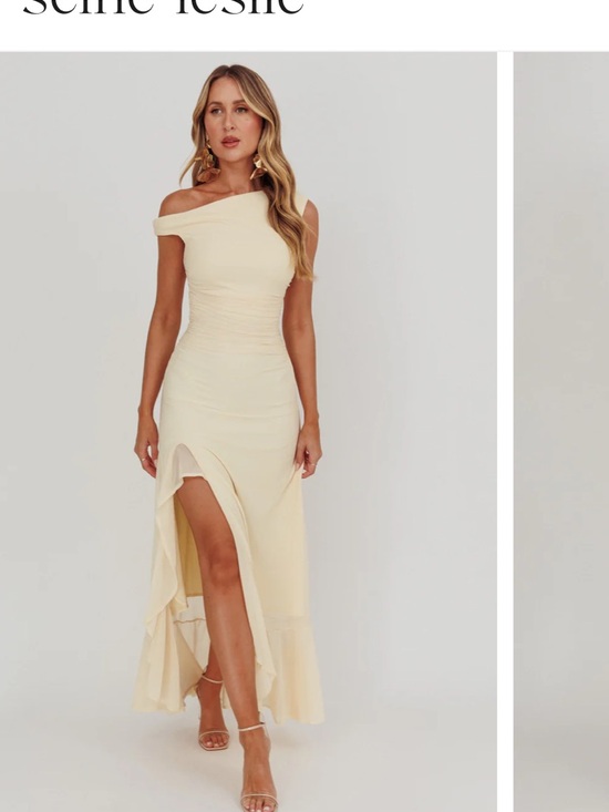 Selfie Leslie Dresses & Skirts - Selfie Leslie Light Yellow One-Shoulder Ruched Maxi Dress